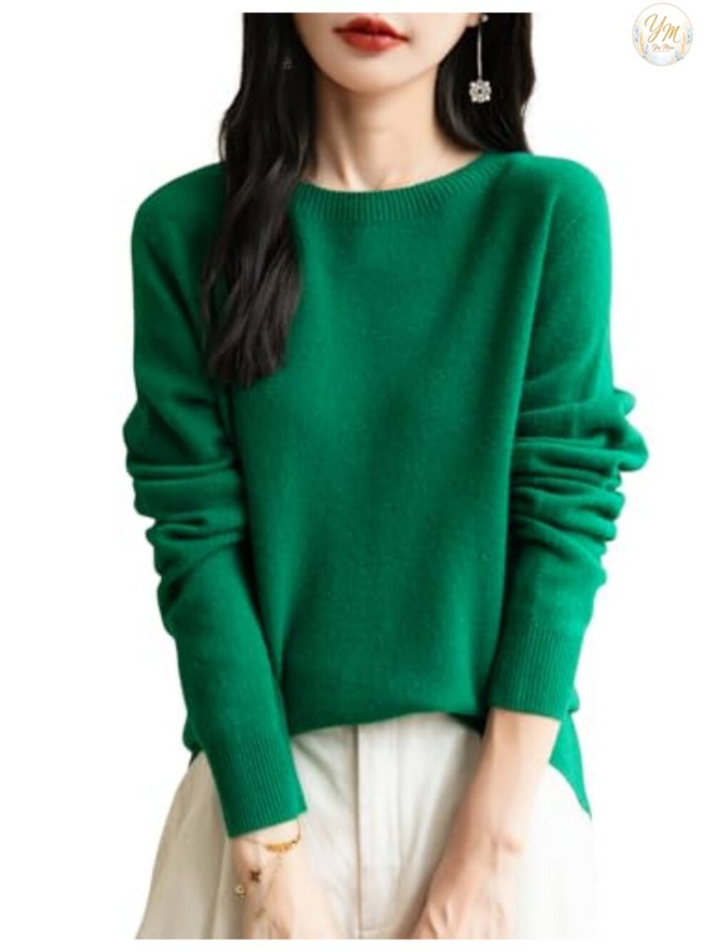 100% Merino Wool Long Sleeve Seamless Knit Crewneck Sweater